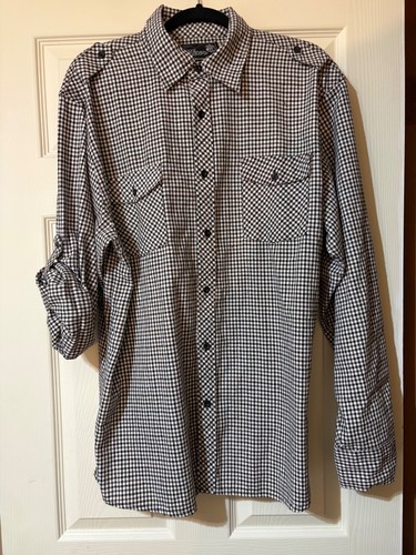 Elixir Shirt Gingham Check Button-Down Roll Tab Sleeve Casual Work Men's Size XL