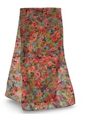 Vintage Silk Sheer Chiffon Scarf Colorful Flowers 50  X 11  
