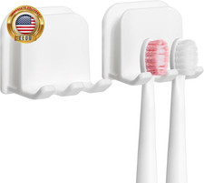 2-Piece Set of White Self-Adhesive Wall-Mounted Waterproof Toothbrush Holders, E