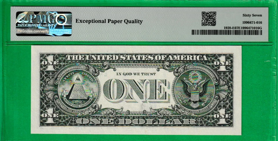 $1  Federal Reserve note RADAR Serial Number  44055044 PMG 67 - Image 3 of 3
