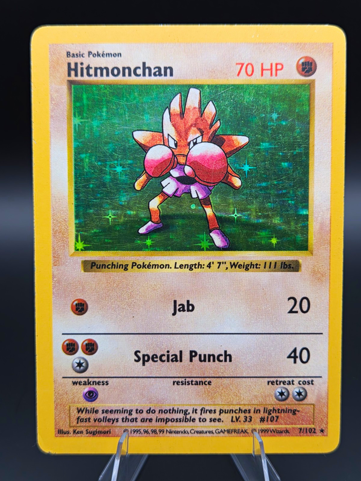 Pokemon Hitmonchan 007/102 Base Set Holo Rare Shadowless English WOTC Vintage