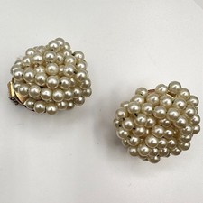 Vintage 80s Round Ball Faux Pearl Cluster Earrings Gold Tone Women's Jewelry