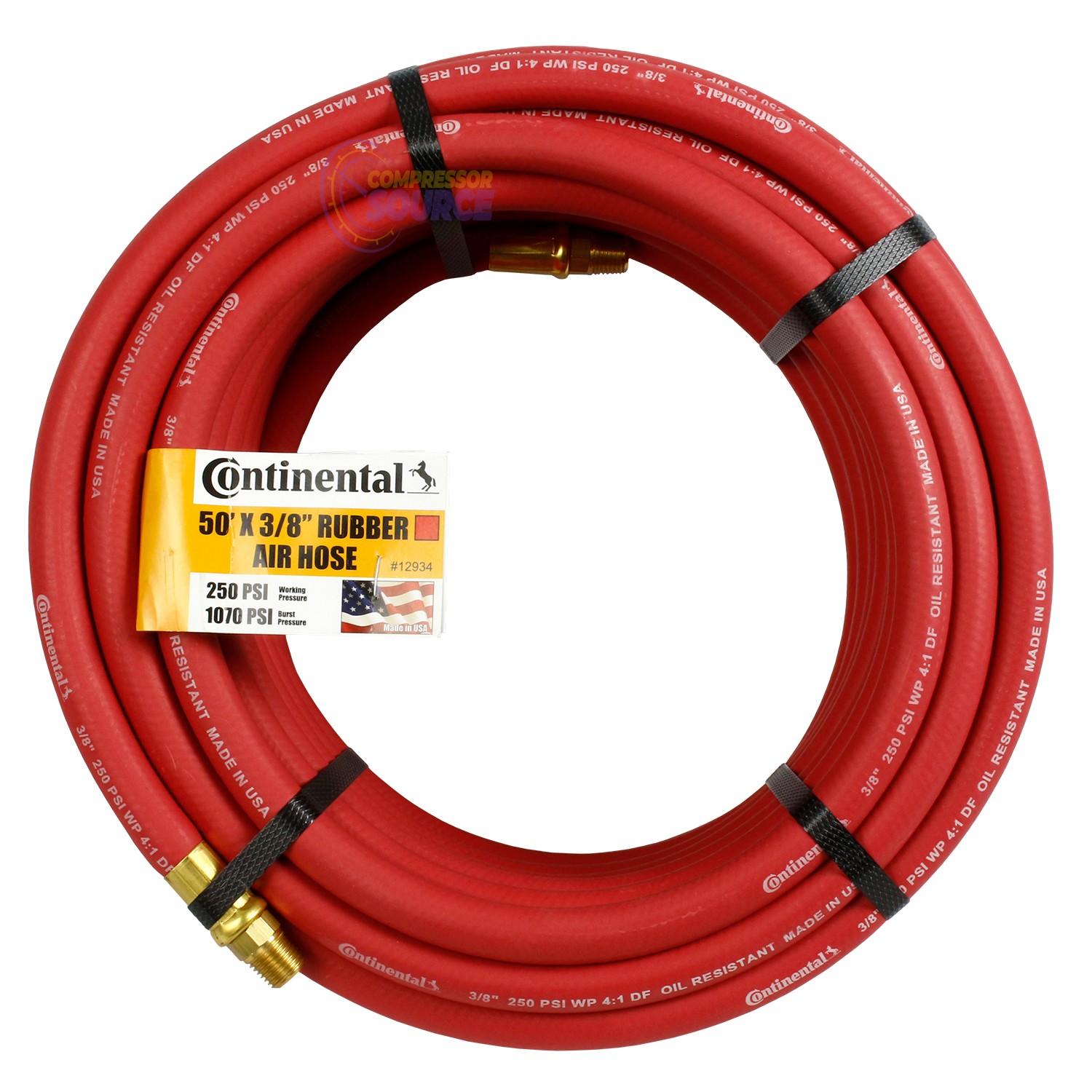 Air Hose 50ft X 3/8in 250 Psi Oil-resistant Rubber Red