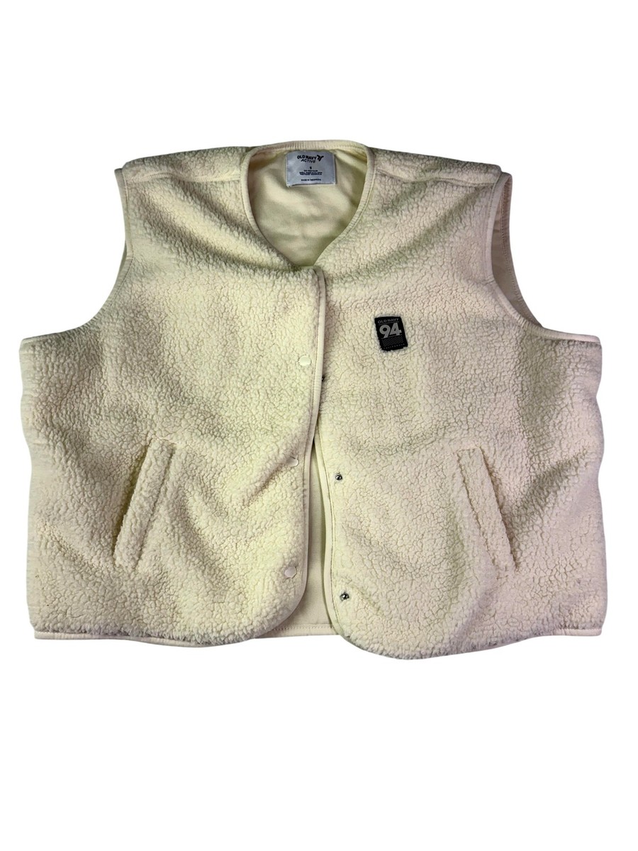 Old Navy Vest Womens Small White Sherpa Fleece Snap Front