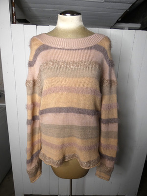 Rodier Women M Striped Mohair Blend Pullover Sweater Blush Grey Striped Boatneck