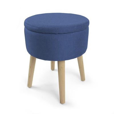 Humble Crew Ashton 14'' Round Ottoman with Storage & Tray Lid, Navy Upholstere...