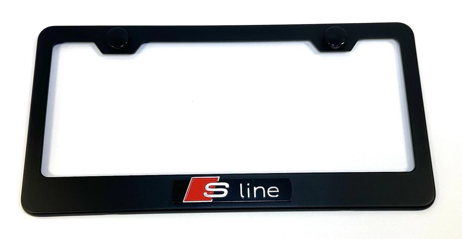 3D S Line Audi Quattro Emblem Stainless Steel Black License Plate Frame W/ Caps