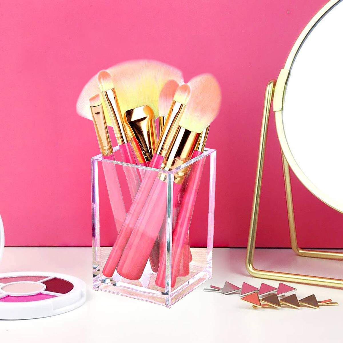 2 Pack Clear Acrylic Pencil Pen Holder Cup,Desk Accessories Holder,Makeup Brush 