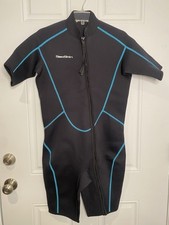 Sea Skin Wetsuit Adult Size XL Unisex 3/4 Length Front Zip Black Blue Stitch
