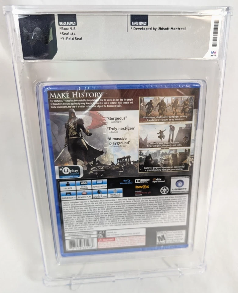 WATA 9.8 Graded SEALED 2014 ASSASSINS CREED UNITY Playstation 4 PS4 A+ Seal Game - Image 3 of 4