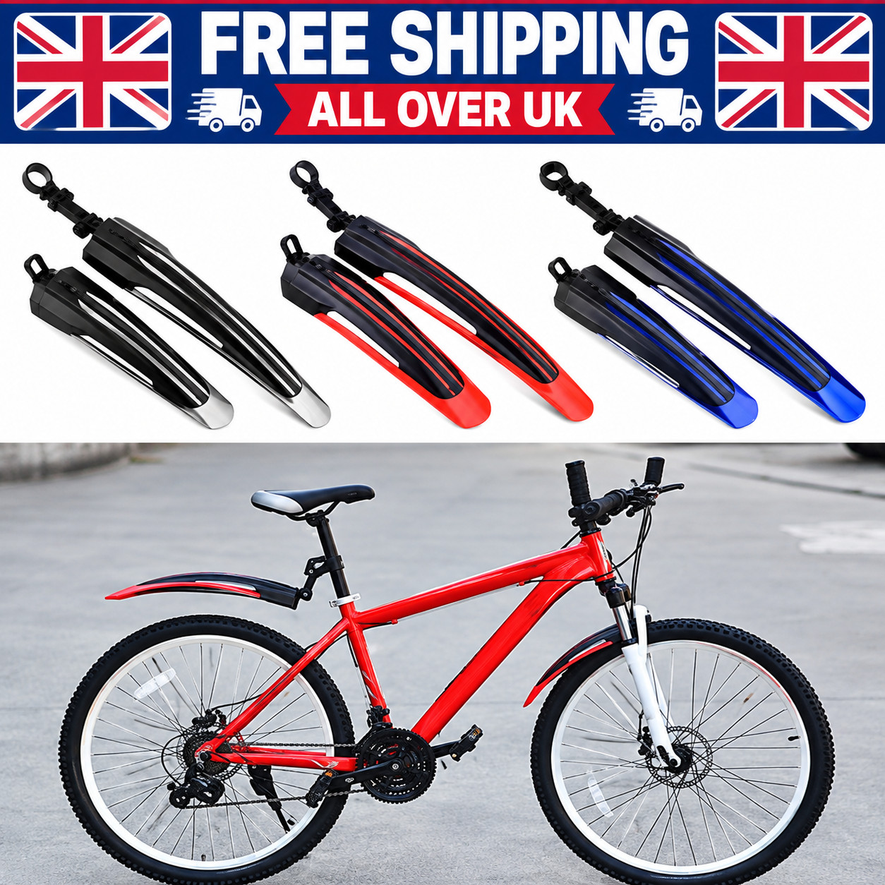Set 2 pezzi parafanghi mountain bike MTB bicicletta parafango pneumatici anteriore posteriore UK