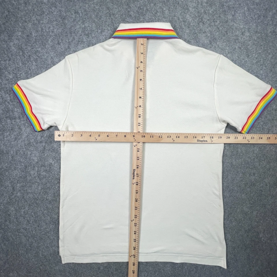 Camisa Polo Pride Blanca XS Borde Arco Iris Manga Corta LGBT Orgullo Gay Top Foto 4 de 4