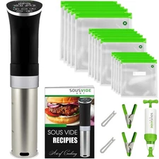 Sous Vide Cooker Kit - 1000W Immersion Circulator - 15 Vacuum Bags, Pump, Dig...