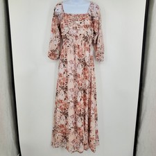 Baltic Born Florence Pink Floral Square Neck Maxi Dress Long Balloon Sleeve Med