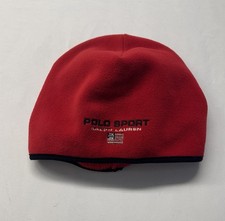 Vintage Polo Sport Ralph Lauren Red Fleece Size S/M Made In USA 90s Rare Beanie