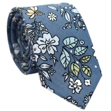 Cotton Floral Tie for Men Skinny Flower Necktie Wedding Party Slim Tie