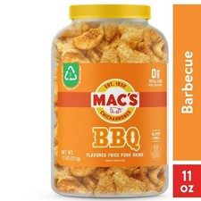 Mac's Chicharrones BBQ Flavored Crispy Fried Pork Skins, 11 oz Canister...