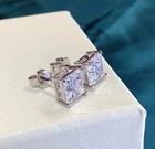 4.00CT Princess Lab Grown DEF-VVS-VS Diamond Stud Earrings 14k White Gold#313 — photo 10