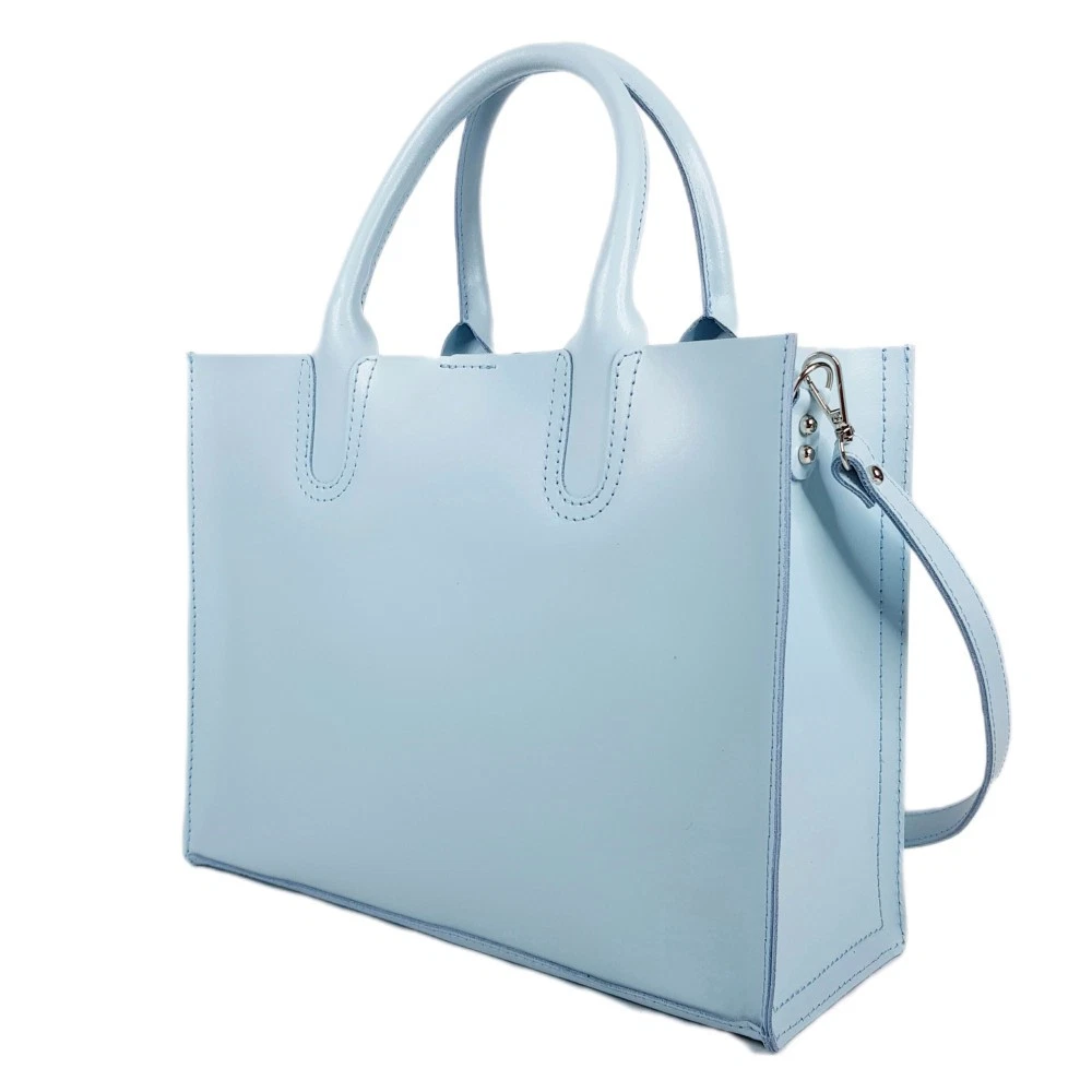 Women's GENUINE Leather Handbag Light Blue Shoulder Bag Tote Office