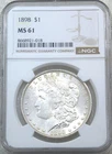 1898 P Morgan Silver Dollar NGC MS61 Frosty Just Graded New Holder #P281B