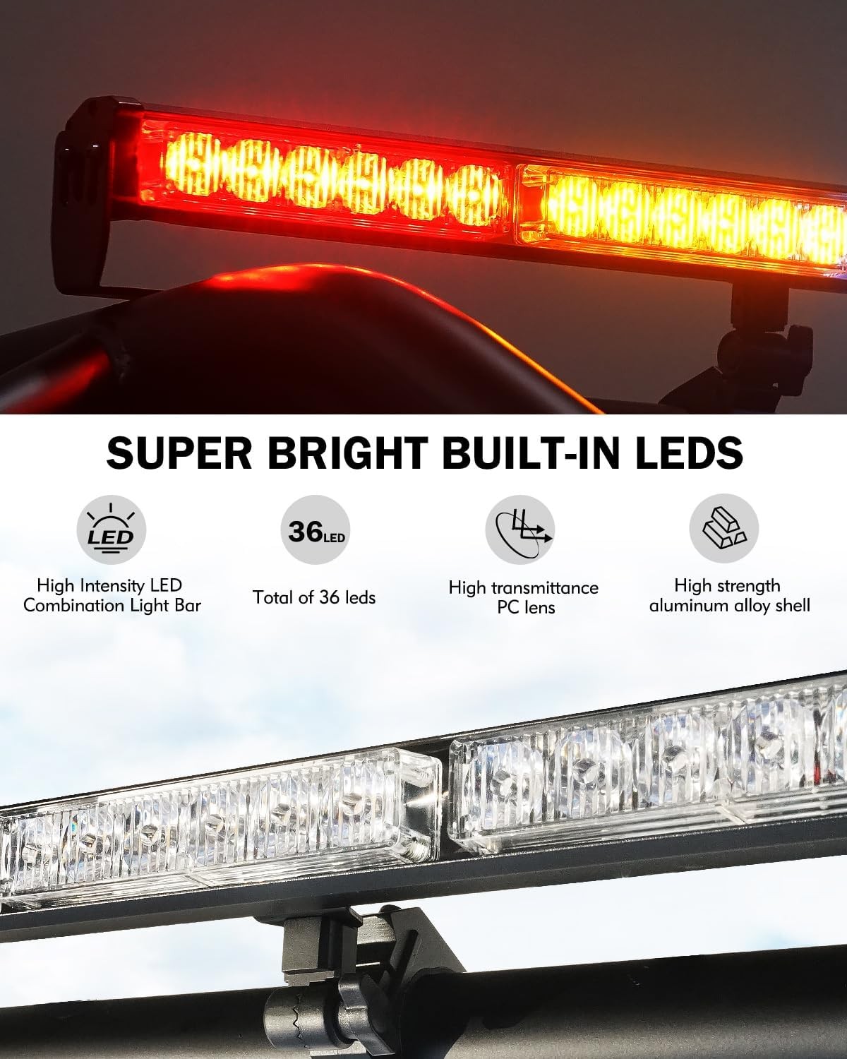 30'' UTV LED Chase Light Bar w/ 1.75''-2'' Roll Cage Mount Bracket Rear RYWBR 