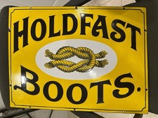 1930’s Vintage HOLDFAST BOOTS Shoes Porcelain Sign Original Rare Cowboy Dealer