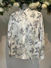 Image of TED BAKER Shirt Mens TB 3 UK M White Leaf Print Long Sleeve Regular Fit NEW