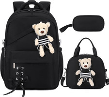 School Backpack for Girls - 3 PCS Cute Girls Backpack with Lunch Box Pencil Ca