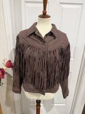 We The Free Brown Fringe Collared Basic Jacket Women Button Short S