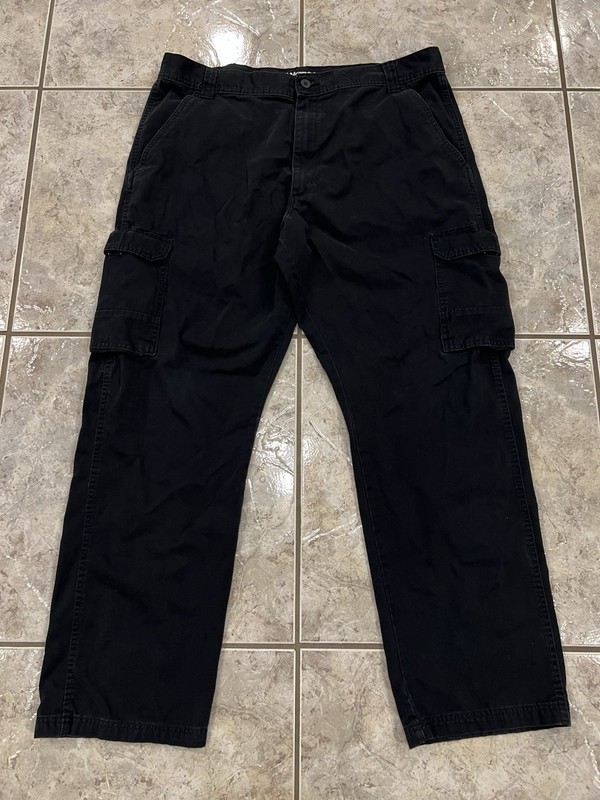Mens 40X32 WRANGLER Workwear Black Twill Canvas Relaxed baggy Cargo Work Pants