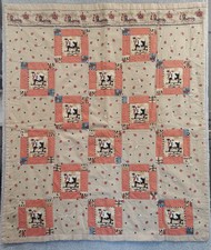 Handmade Quilt Cows Apples Country Rustic for Baby Kids Red Tan, Size 46x40