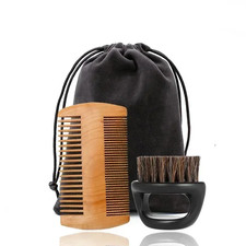 Professional Soft Boar Bristle Wood Beard Shaving Brush Men Mustache Comb Kit wi