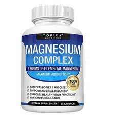 TopLux Magnesium Complex 1000mg, 7 Types for Sleep, Muscle Bone, 90 Capsules