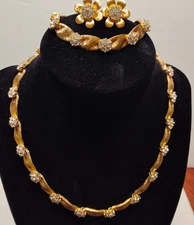 Vintage Trifari Birthday Ribbon with Rhinestones Set Necklace Bracelet Earrings