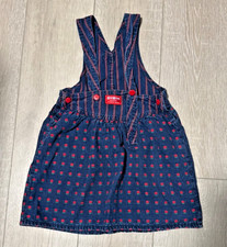 Vintage OshKosh Denim Skirtall Vestbak Red Flower Jumper Dress Size 5 USA Blue