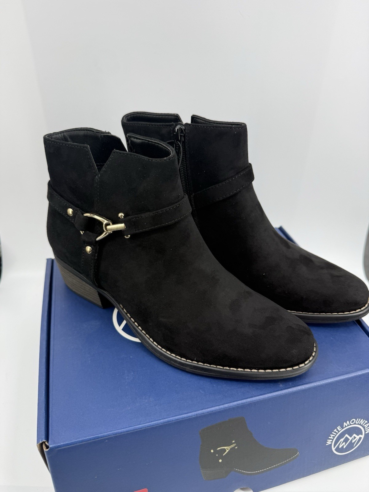 White Mountain Women's Faux Suede Zip-Up Ankle Boot Black Size 10 New In Box