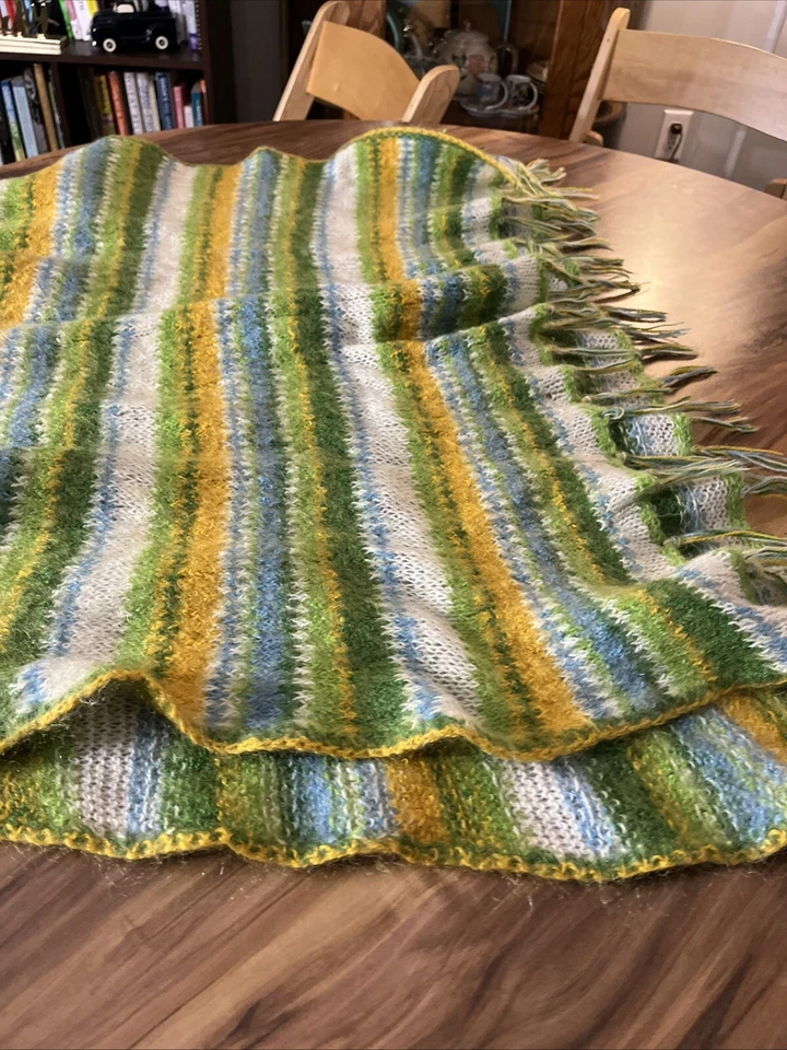 Soft Boho Throw Blanket ,Small Knitted Lightweight 33x50 Multicolored Fringed - Image 4 of 4