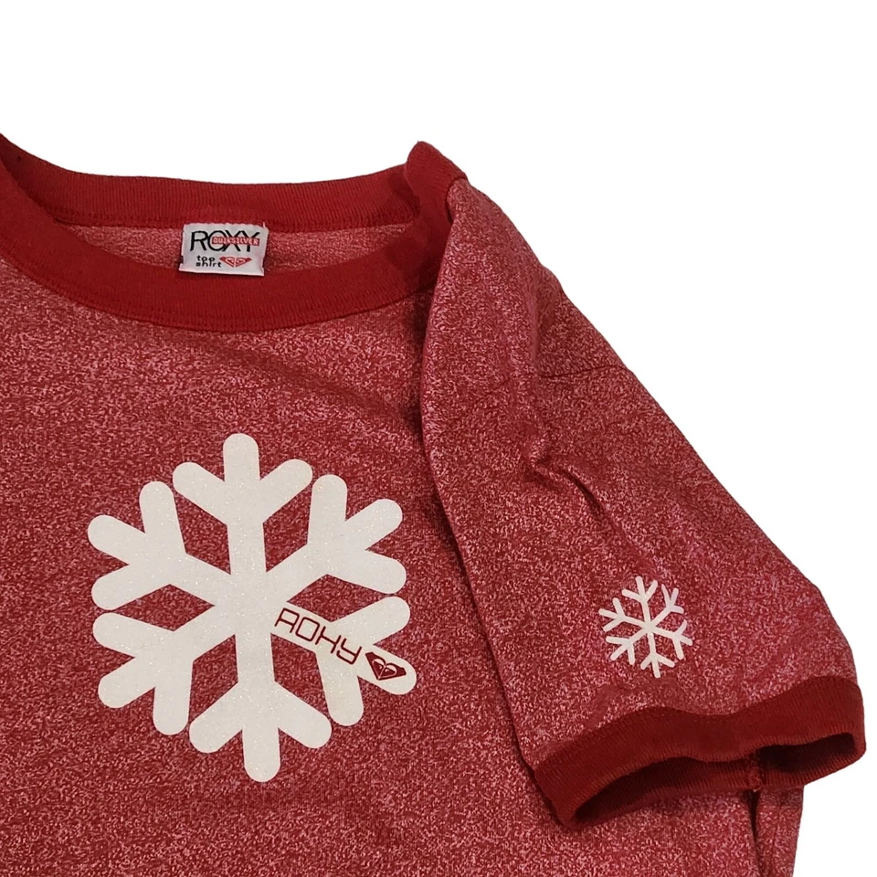 Camiseta Roxy Quiksilver Roja Con Estampado de Copo de Nieve Talla Grande Hecha en EE. UU. Retro Foto 2 de 4