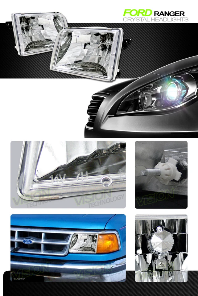 Faros delanteros transparentes cromados euro para camioneta Ford Ranger 93-97 L+R KS Foto 2 de 2