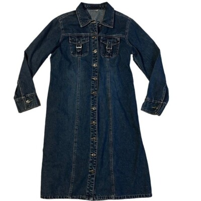 Vintage 90s Navy Blue Denim Trench Coat