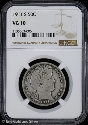1911-S 50C Barber Half Dollar NGC VG 10