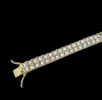 Gelbgold-Finish Herrenarmband zweireihig erstellt Diamant portofrei Geschenkbox