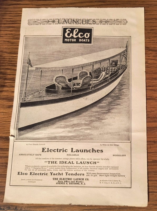 2 LOT 1906 Vintage Elco Motor Boat Electric Launch & Northern PacificYellowstone