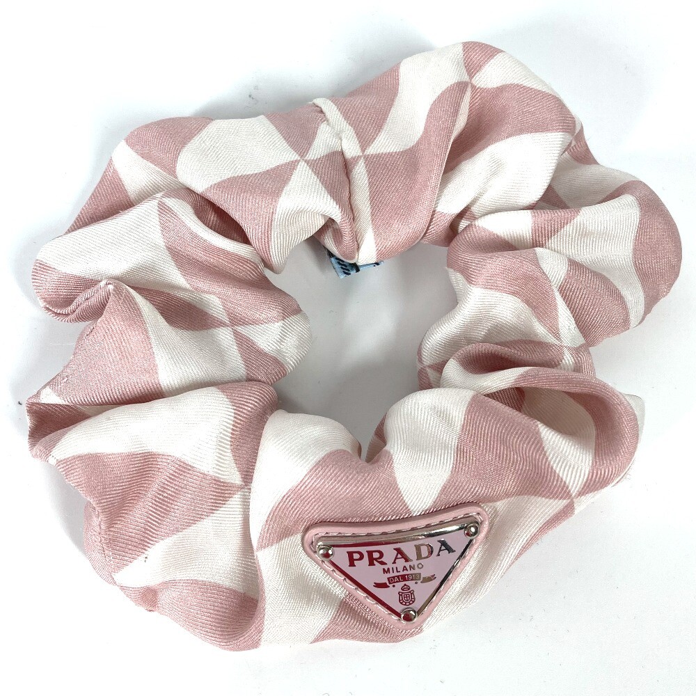 PRADA triangle logo plate logo hair accessories hair elastic Scrunchie Repurposed Prada Triangle Logo Tag Hair Tie – Dani Wilson  main image 4