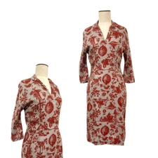 Vintage 1940s Westover New York Novelty Hot Air Balloon Toile Print Knit Dress