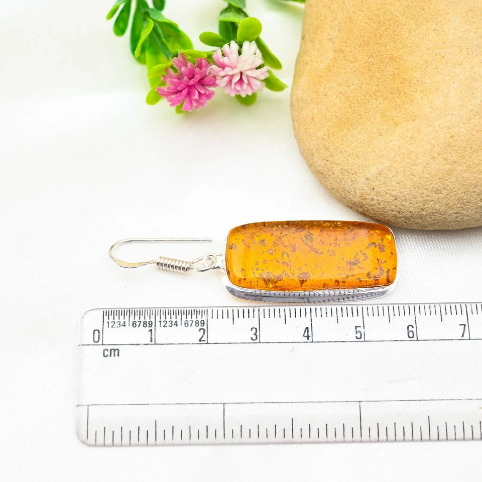 波罗的海琥珀宝石耳环 925 纯银手工珠宝女士礼物 — 第 2/4 张图片