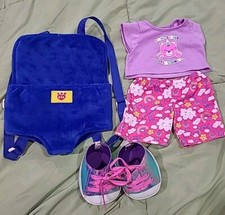 Build a Bear Workshop BABW Blue Backpack Style Plush Carrier  Outfit  Shoes