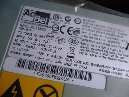 AU SELLER NEW AcBel Model FS8005 Power Supply 750W Apple 614-0437 + FAN SET Mac - 第 4/4 張圖片