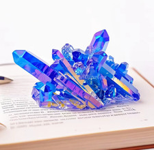 Titanium Aura Blue Crystal Rainbow Healing Cluster Geode Rock Decor Gift