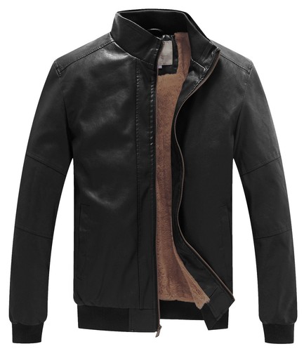 WenVen Giubbotto Bomber Uomo Ecopelle Giacca Stand Collo Foderato in Pile Outwear - Foto 3 di 48
